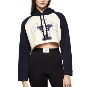 Zara x Yale University Cropped Hoodie Collegiate Navy Cream Bulldogs Logo Size M